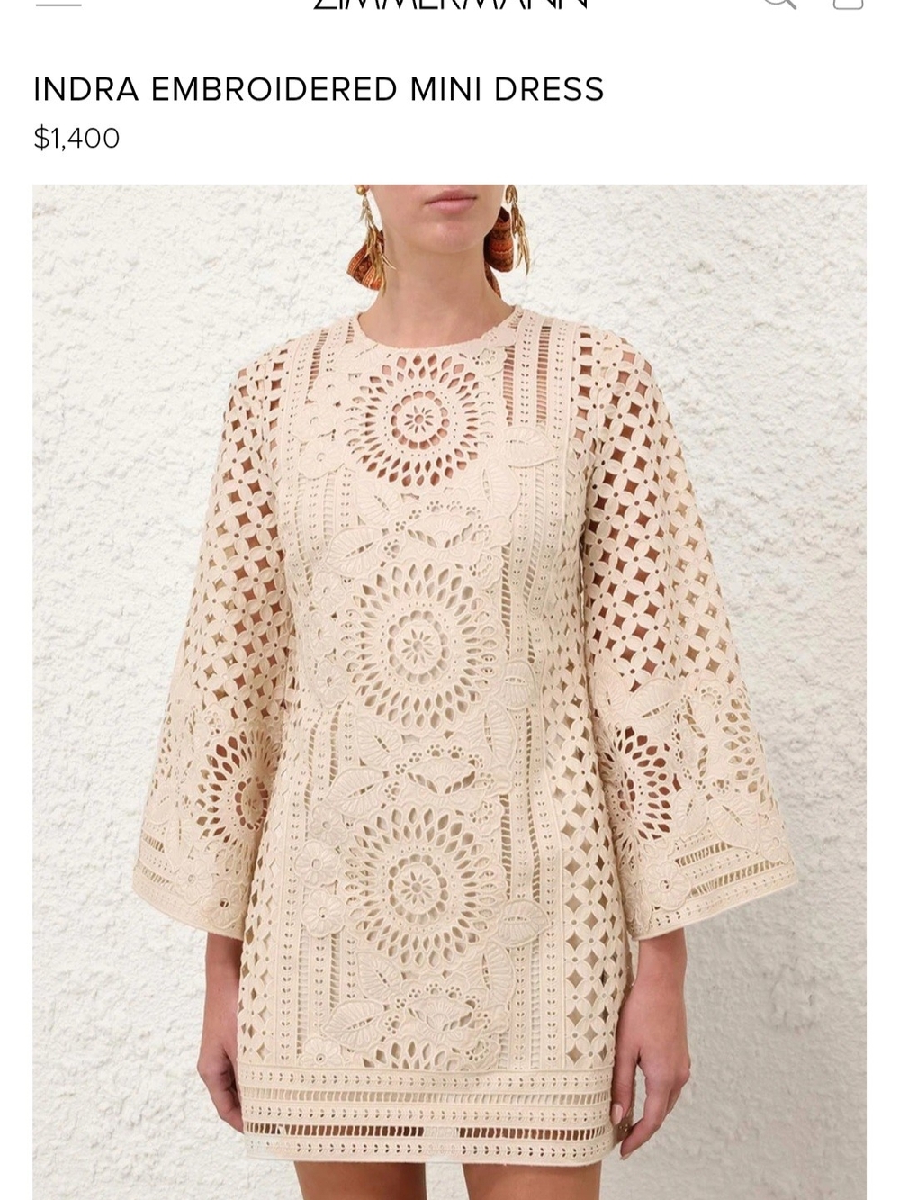 Zimmermann Cream Indra Embroidered Mini Dress